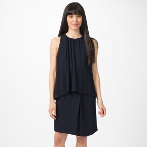 Harvey Faircloth Tiered Midi Dress in Navy Blue Minimalist Luxury Sleeveless 4